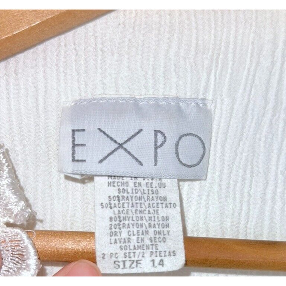 EXPO Vtg 90s Embroidered Flowers Open Tie Cardigan Lace Victorian Romantic Sz 14 - Picture 10 of 11